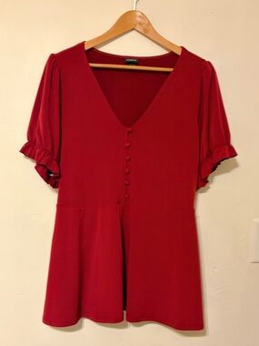 torrid Red V-Neck Button Front Peplum Tunic